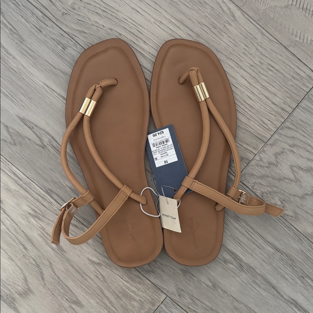 Tan Strappy Sandals with Gold Accents